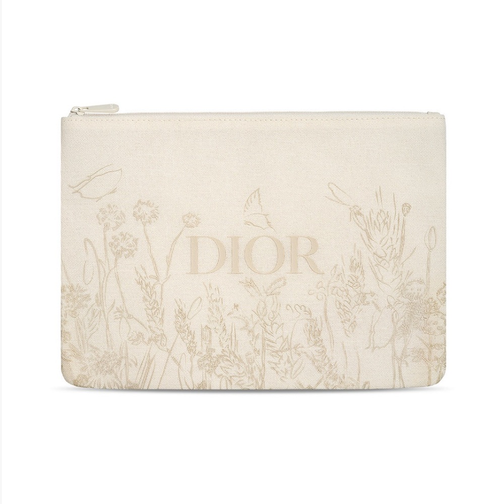 DIOR Cream Embroidered Floral Trousse Pouch 
Holiday Collection 2024